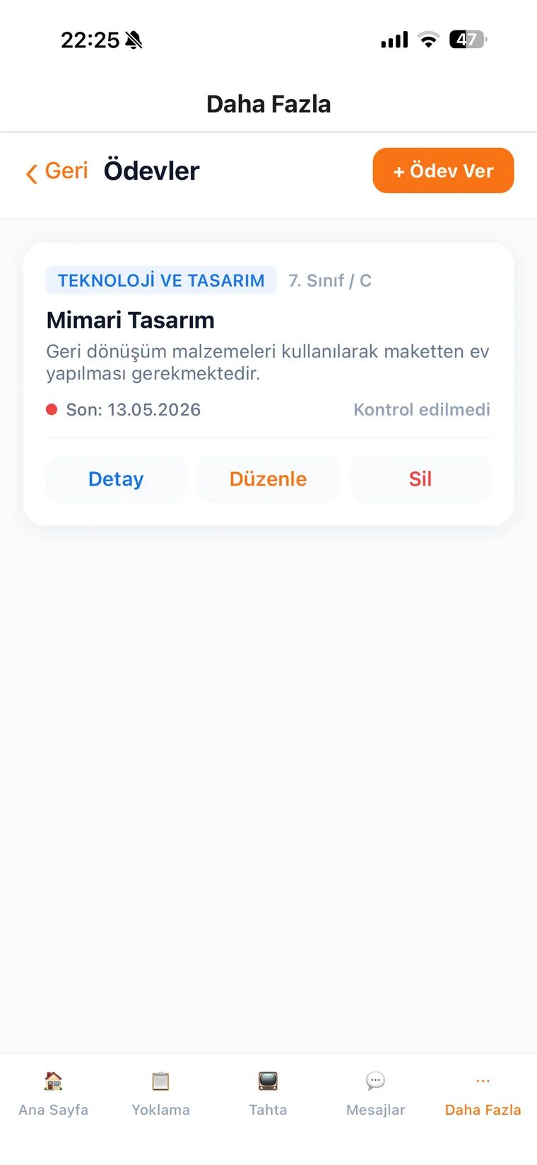 Öğretmen: ödev verme ve takip